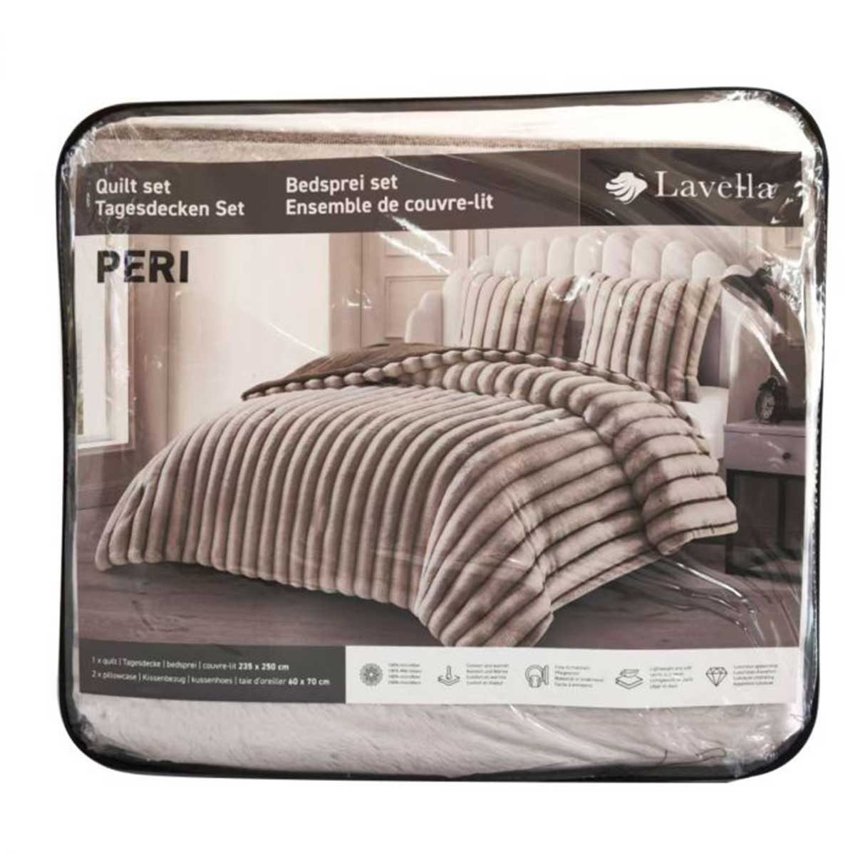 Lavella Peri Bedsprei Set 3-delig, Taupe, 250x235cm – foto 2