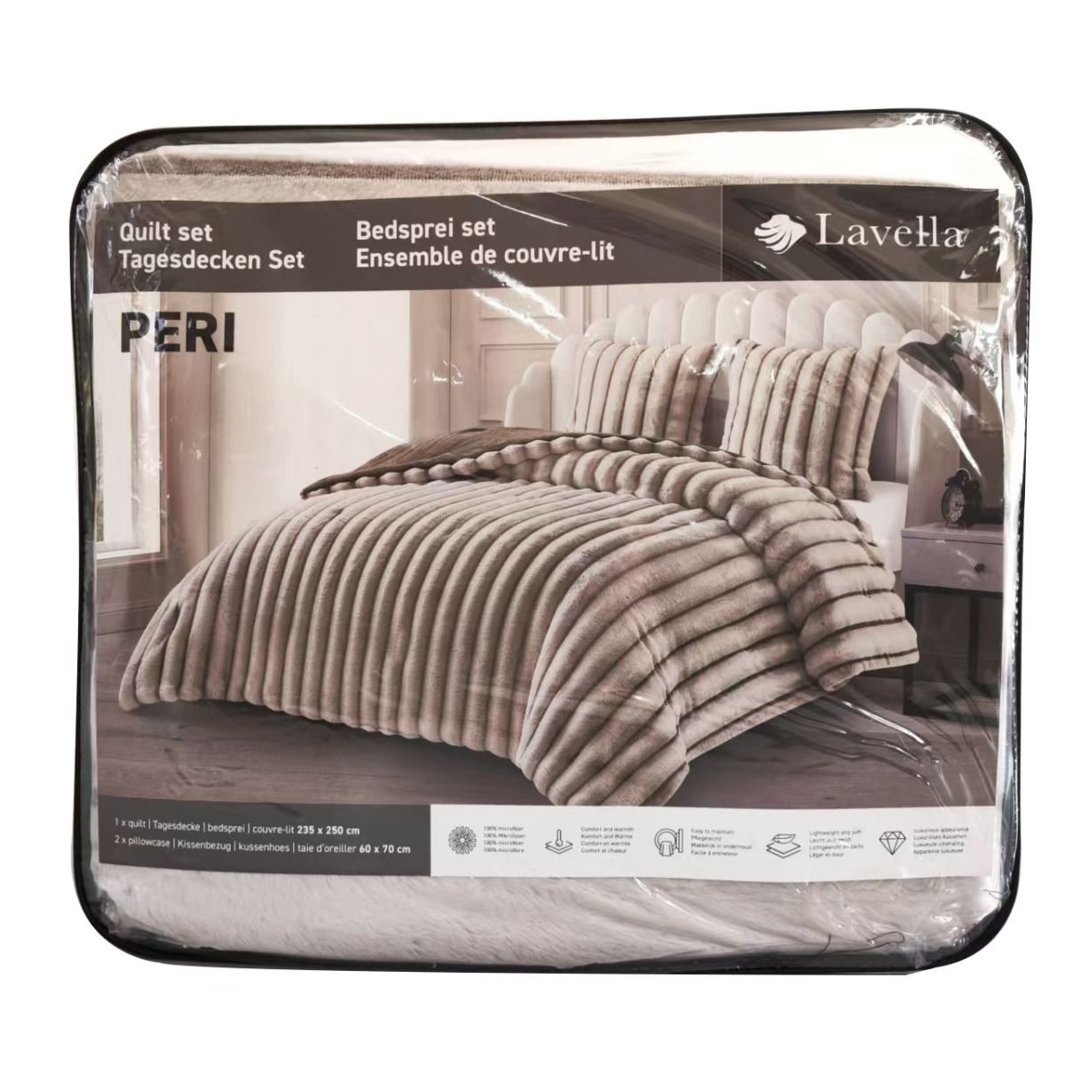 Lavella Peri Bedsprei Set 3-delig - Taupe - 250x235cm