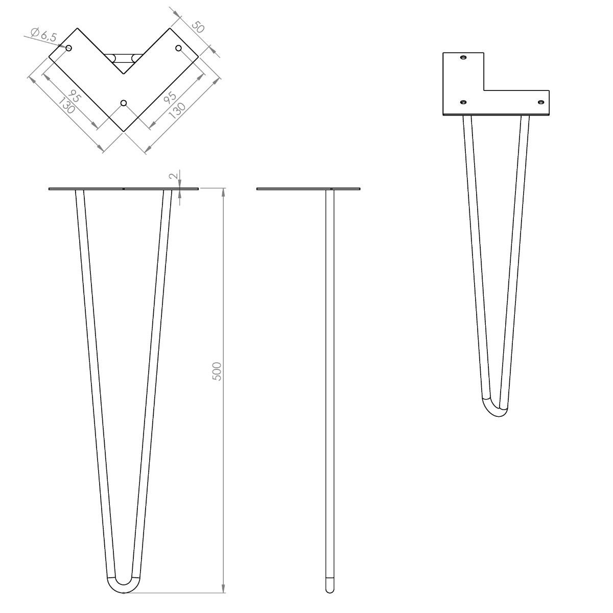 MacLean Design Tafelpoot Hairpin - Staal - Zwart - 50cm - Per Stuk - TEKZEN