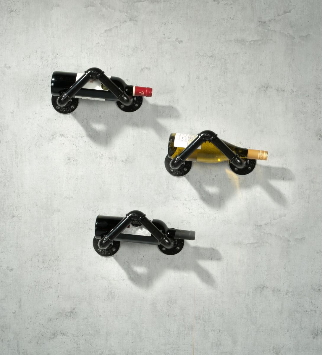 MacLean Wijnfleshouder - 3 Stuks - Zwart - Industrieel - Steigerbuis - Wijnfles Houder - TEKZEN