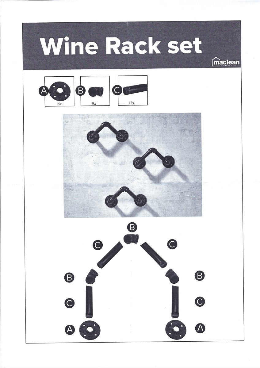MacLean Wijnfleshouder - 3 Stuks - Zwart - Industrieel - Steigerbuis - Wijnfles Houder - TEKZEN