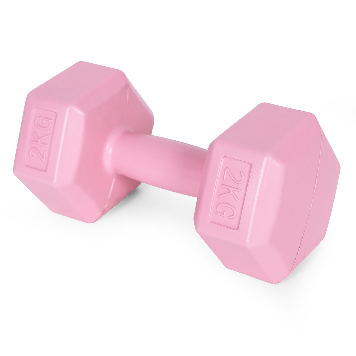 ModernHome hex dumbbellset 2 × 2 kg roze – zijaanzicht van één dumbbell