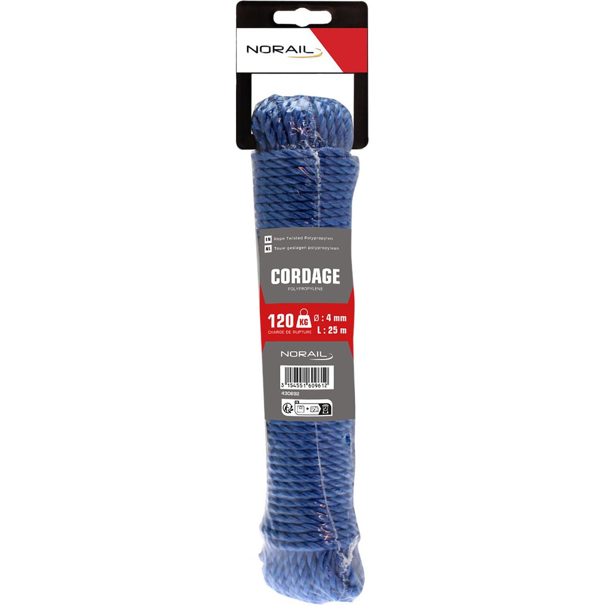 NORAIL Touw geslagen polypropyleen 4 mm, 25 m, blauw - TEKZEN
