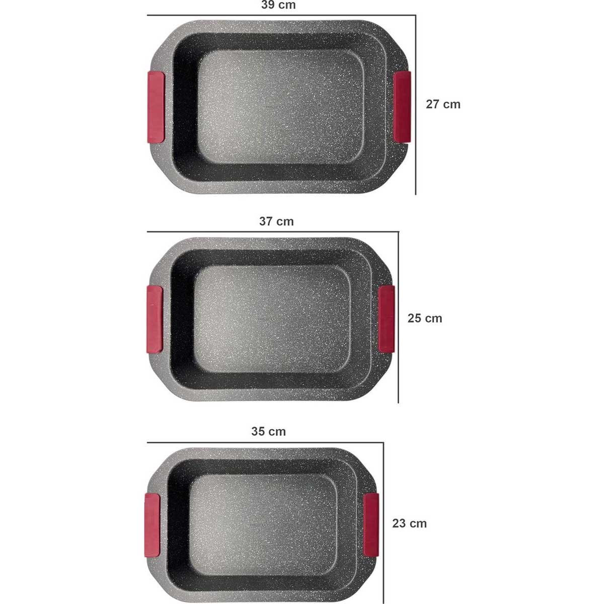 Platinum Bak - en Ovenschalen Set - 3 - delig - Antiaanbaklaag & Silicongrepen - Stapelbaar - TEKZEN