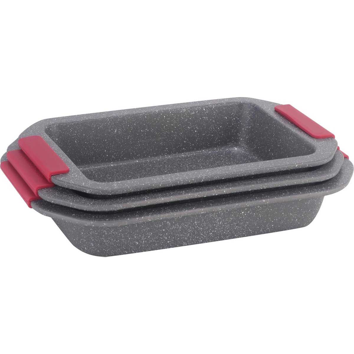 Platinum Bak - en Ovenschalen Set - 3 - delig - Antiaanbaklaag & Silicongrepen - Stapelbaar - TEKZEN