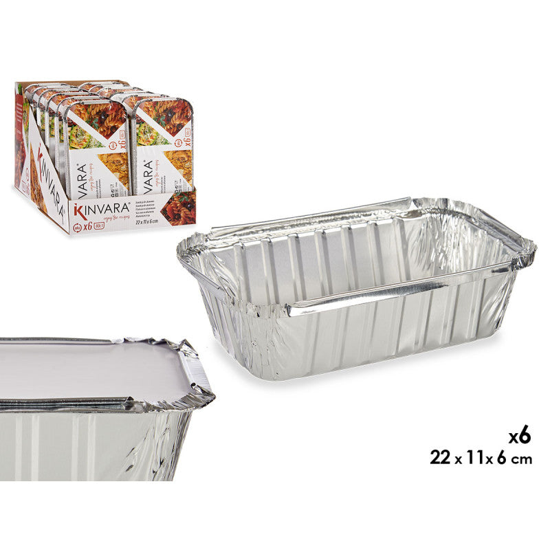 Kinvara Aluminiumbakje met Deksel - Set van 6 - 22x11x6cm - Kapsalon Bakje - Prep Meal - Take Away - Wegwerp Aluminium Bakjes