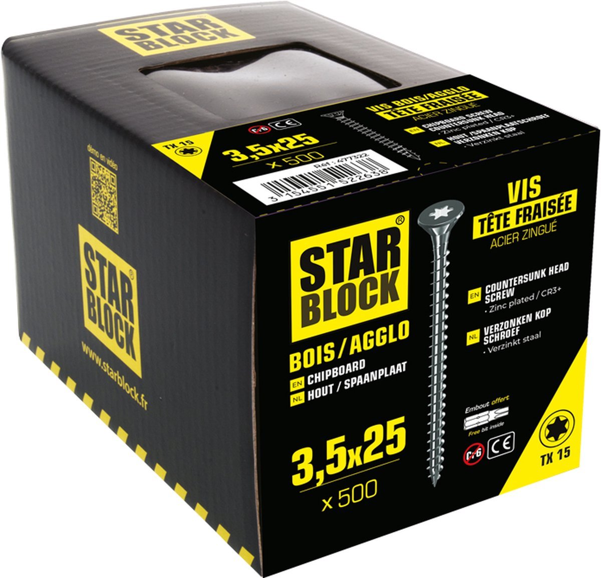 Starblock Hout - en Spaanplaatschroeven TX - 3,5x25mm - 500 stuks - Torx Schroef - TEKZEN