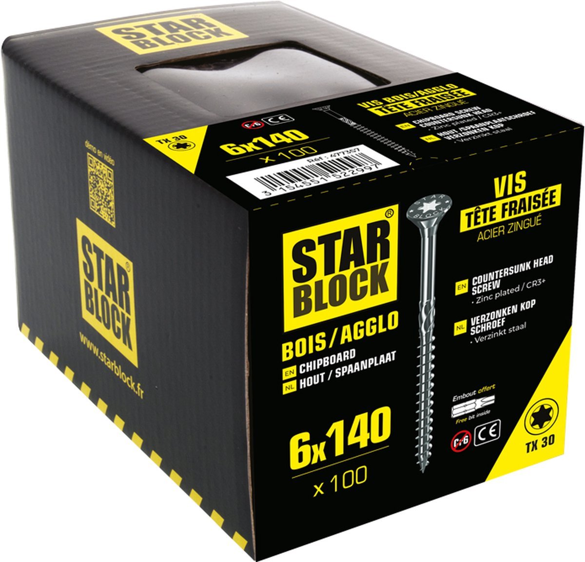 Starblock Hout - en Spaanplaatschroeven TX - 6x140mm - 100 stuks - Torx Schroef - TEKZEN