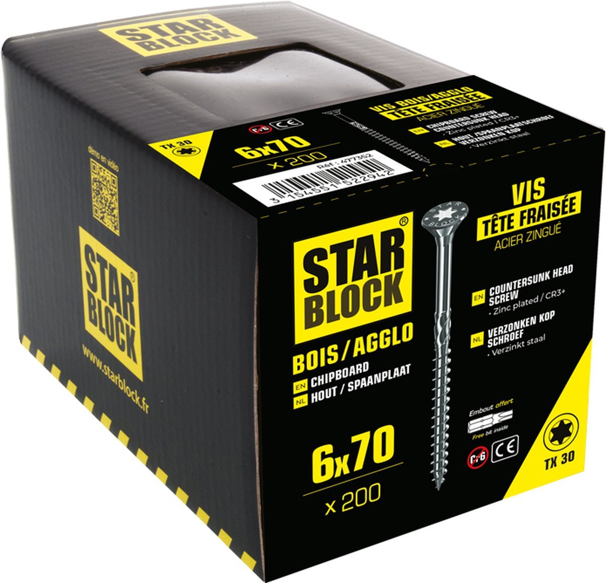 Starblock Hout - en Spaanplaatschroeven TX - 6x70mm - 200 stuks - Torx Schroef - TEKZEN