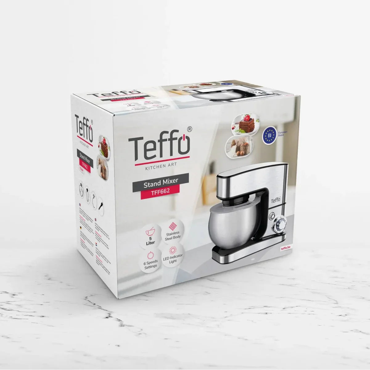 Teffo Multifunctionele Mixer / Keukenrobot Pro - 5L - 1300W - Keukenmachine - Met Mengkom - RVS - TEKZEN