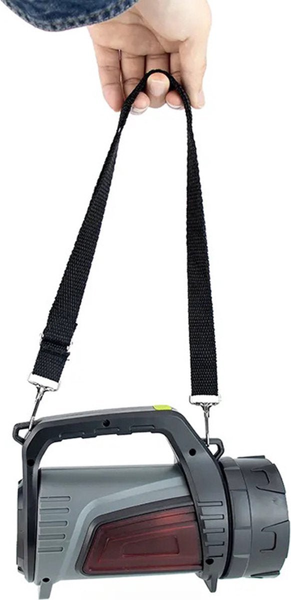 Verk Group Oplaadbare LED Zoeklicht Zaklamp met Powerbankfunctie – Voor Outdoor en Noodsituaties - Grijs/Rood - TEKZEN