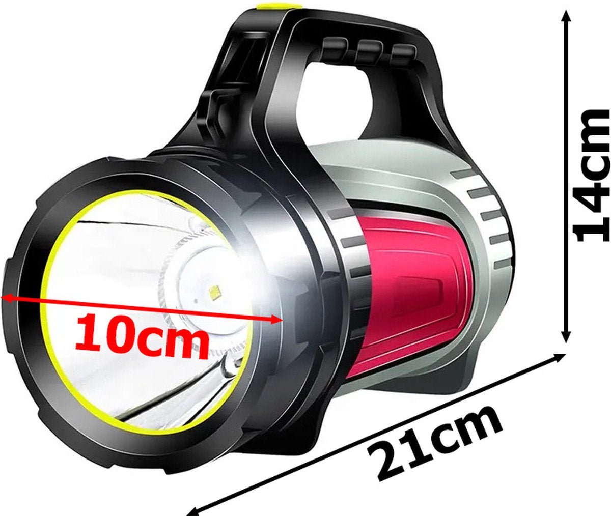 Verk Group Oplaadbare LED Zoeklicht Zaklamp met Powerbankfunctie – Voor Outdoor en Noodsituaties - Grijs/Rood - TEKZEN