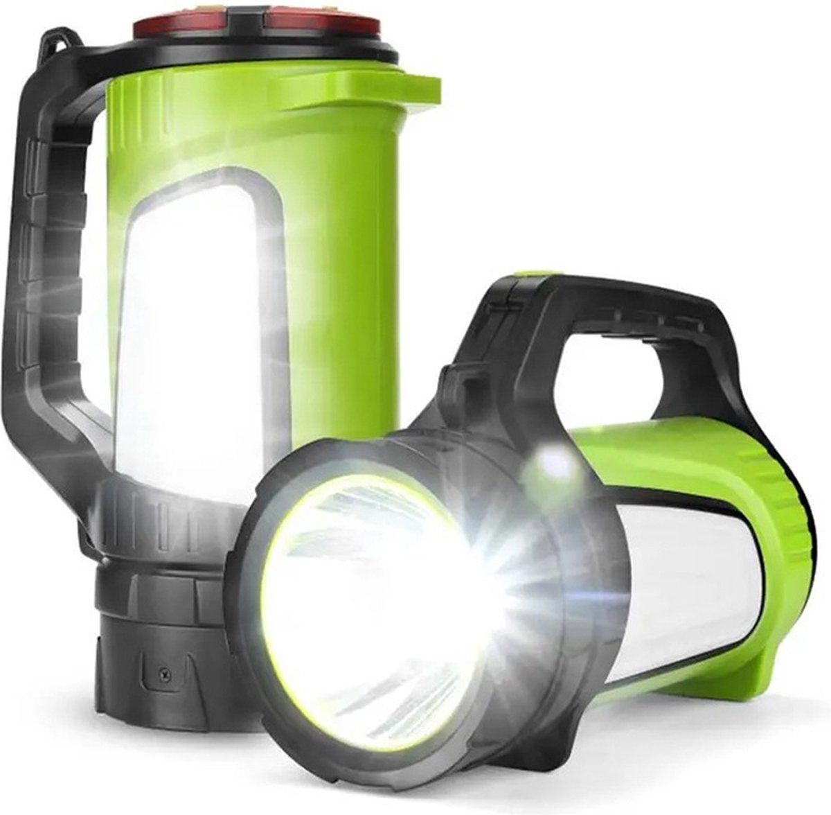 Verk Group Oplaadbare LED Zoeklicht Zaklamp met Powerbankfunctie – Voor Outdoor en Noodsituaties - Zwart/Groen - TEKZEN