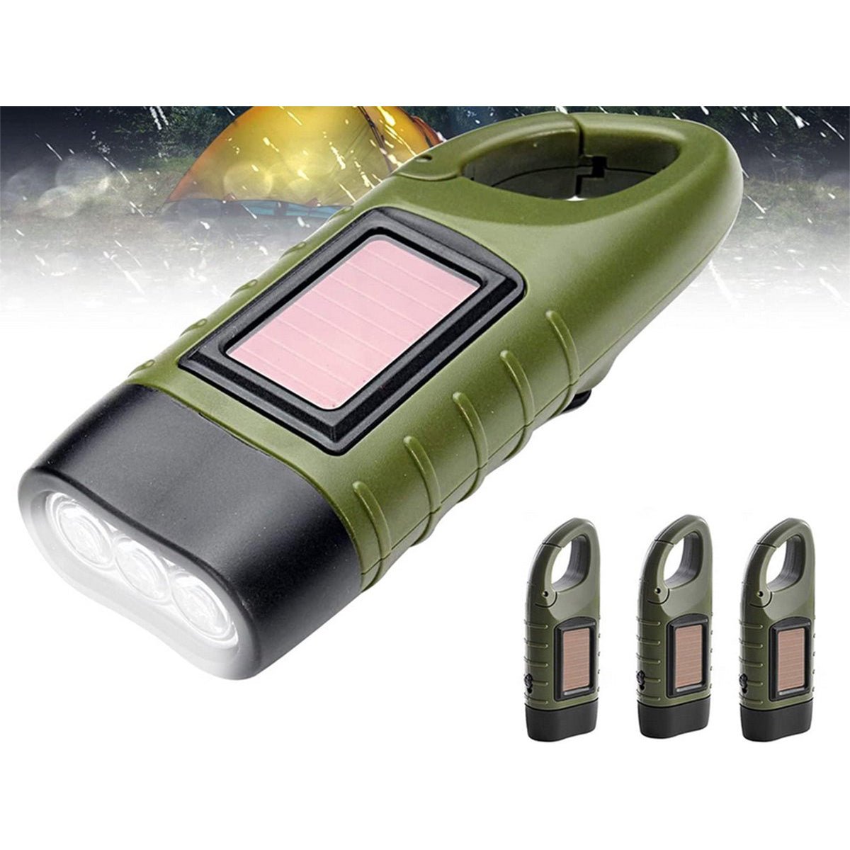 Verk Group Zonne - en Dynamo - zaklamp met 3 LED’s – Handmatig en Zonne - energie Aangedreven - Groen - TEKZEN