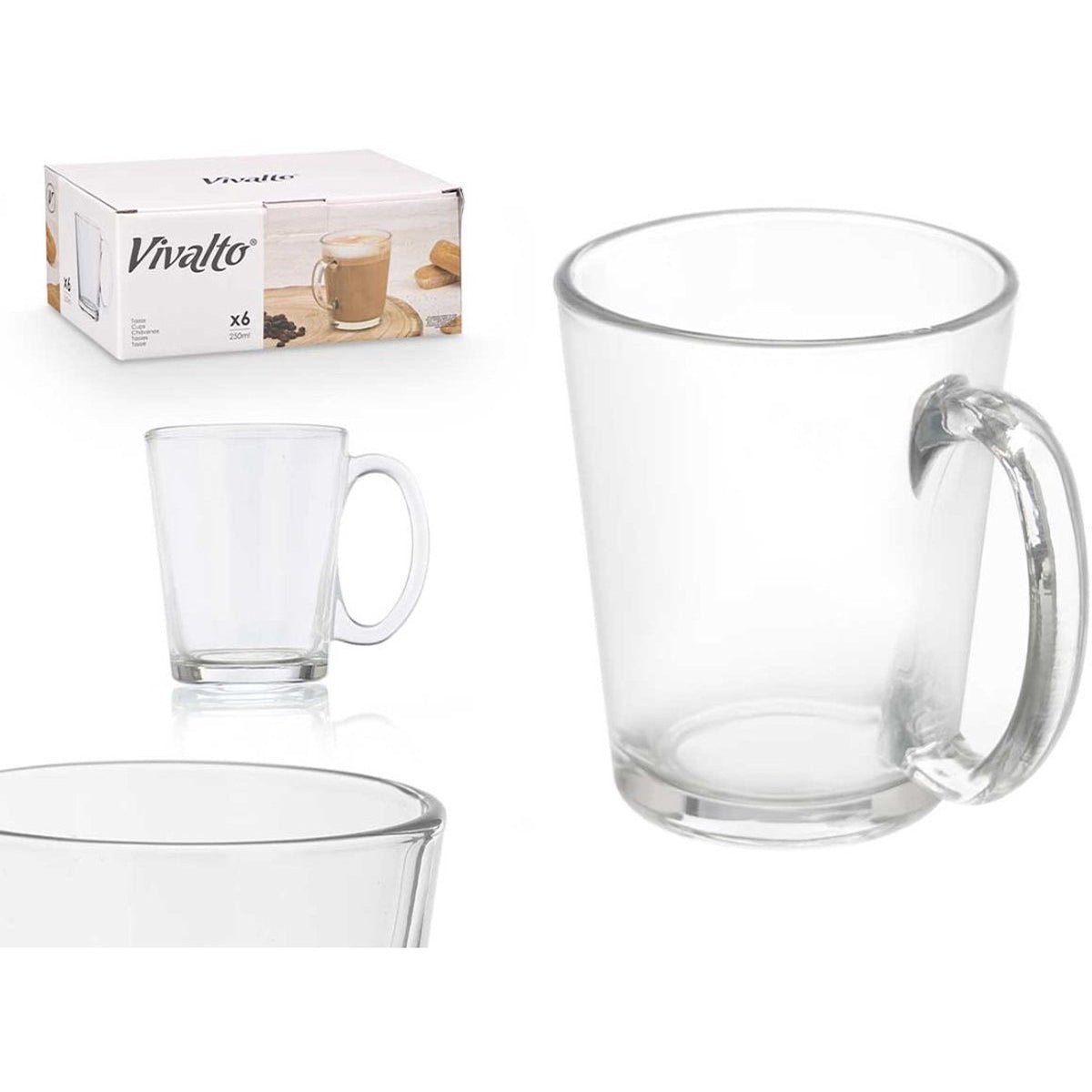 Vivalto Theeglazen - 250ml - Set van 6 - Koffieglazen - Theeglas - Cappuccino glazen - Latte macchiato glazen - TEKZEN