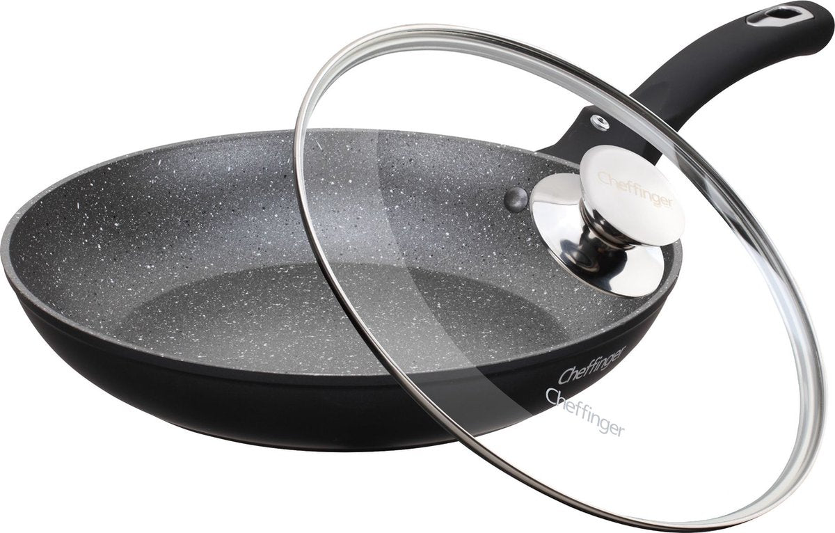 Cheffinger Koekenpan met Deksel - Marmeren Coating - 28cm - Zwart - TEKZEN