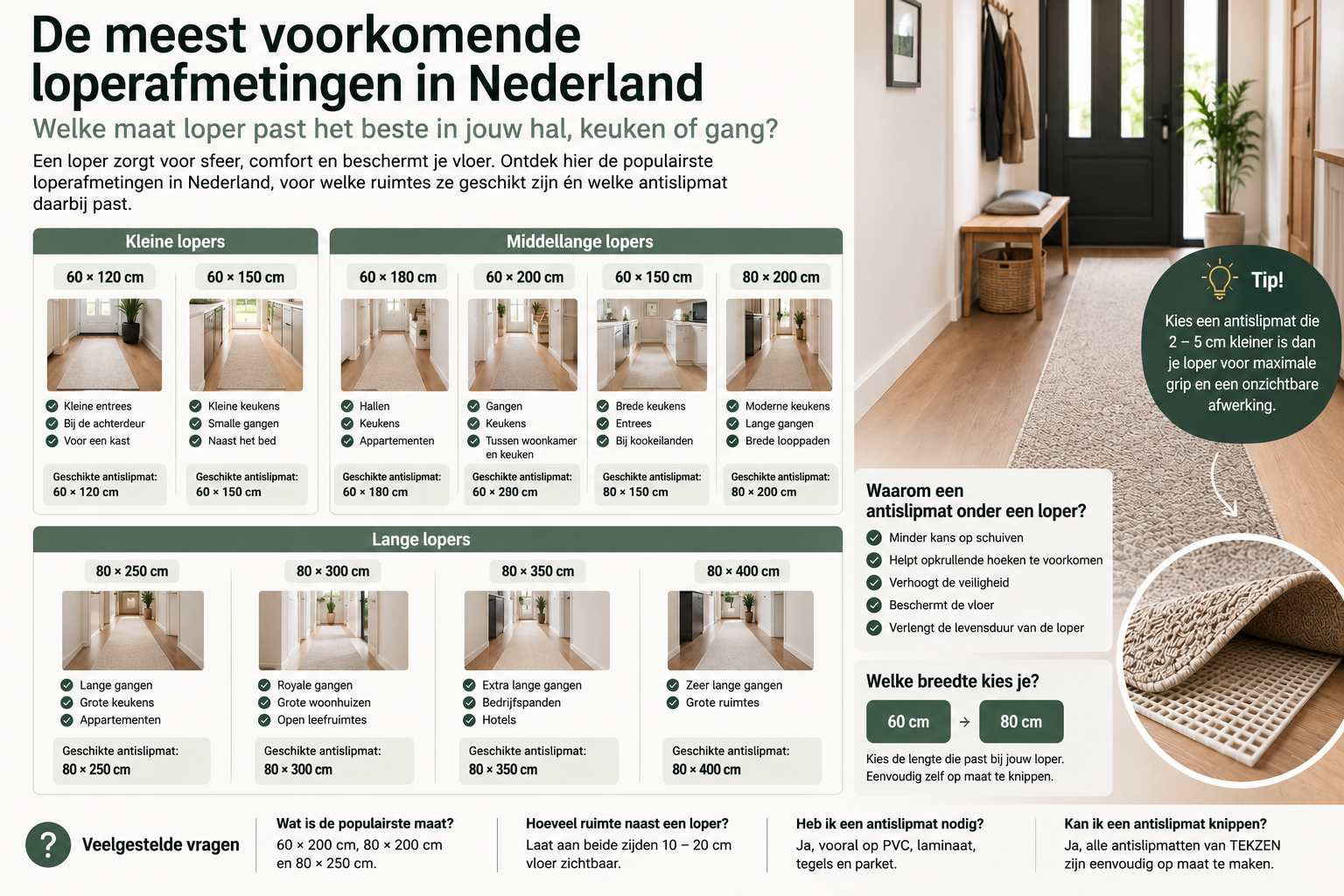 De meest voorkomende loperafmetingen in Nederland