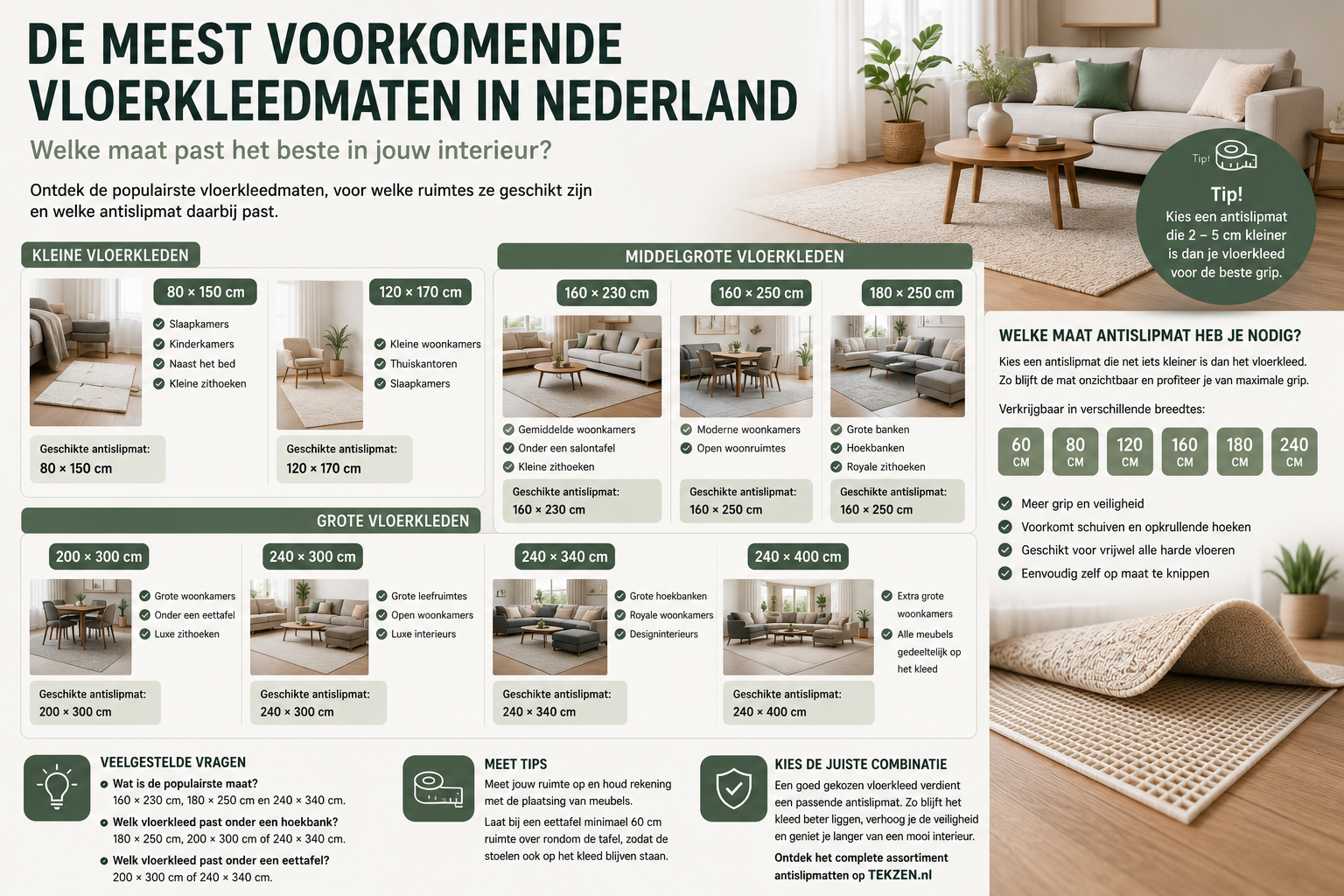 De meest voorkomende vloerkleedmaten in Nederland