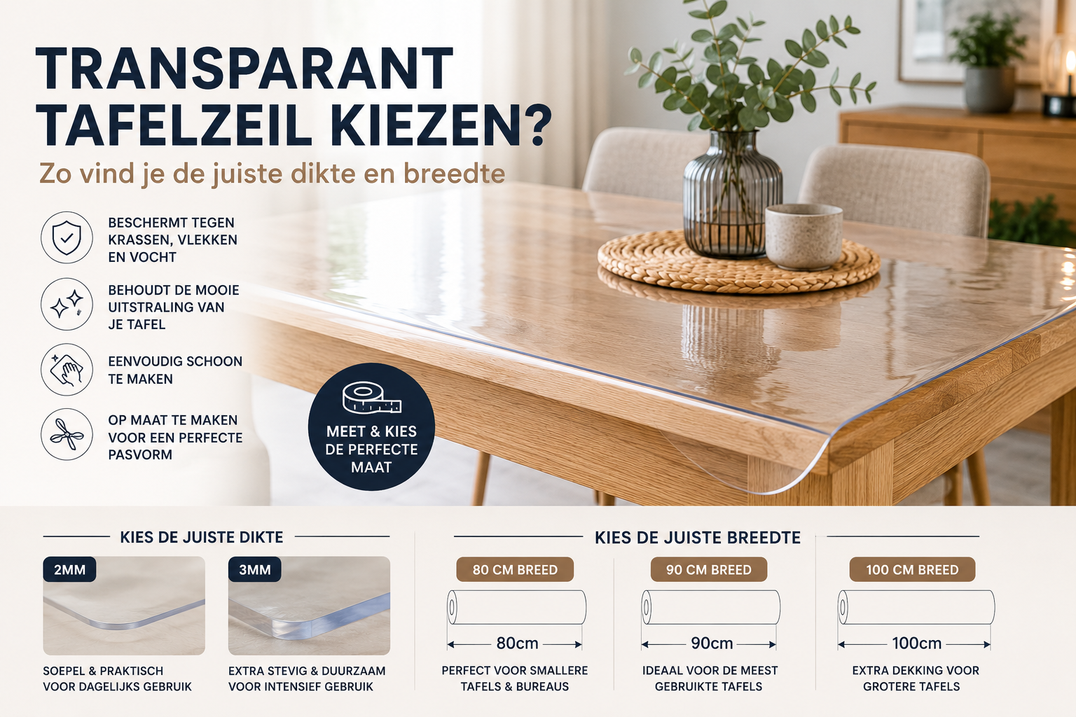 Transparant tafelzeil kiezen? Zo vind je de juiste dikte en breedte