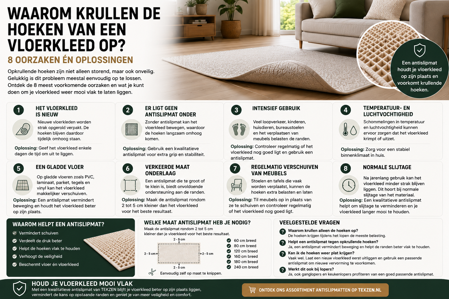Waarom krullen de hoeken van een vloerkleed op? 8 oorzaken én oplossingen