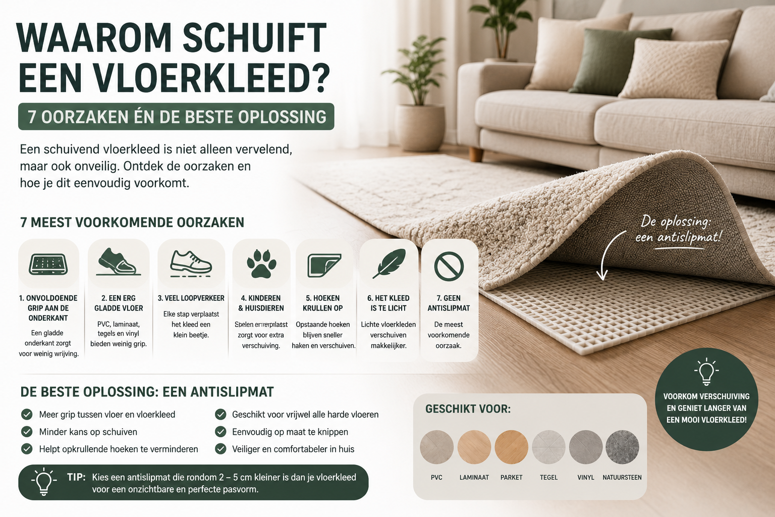Waarom schuift een vloerkleed? 7 oorzaken én de beste oplossing