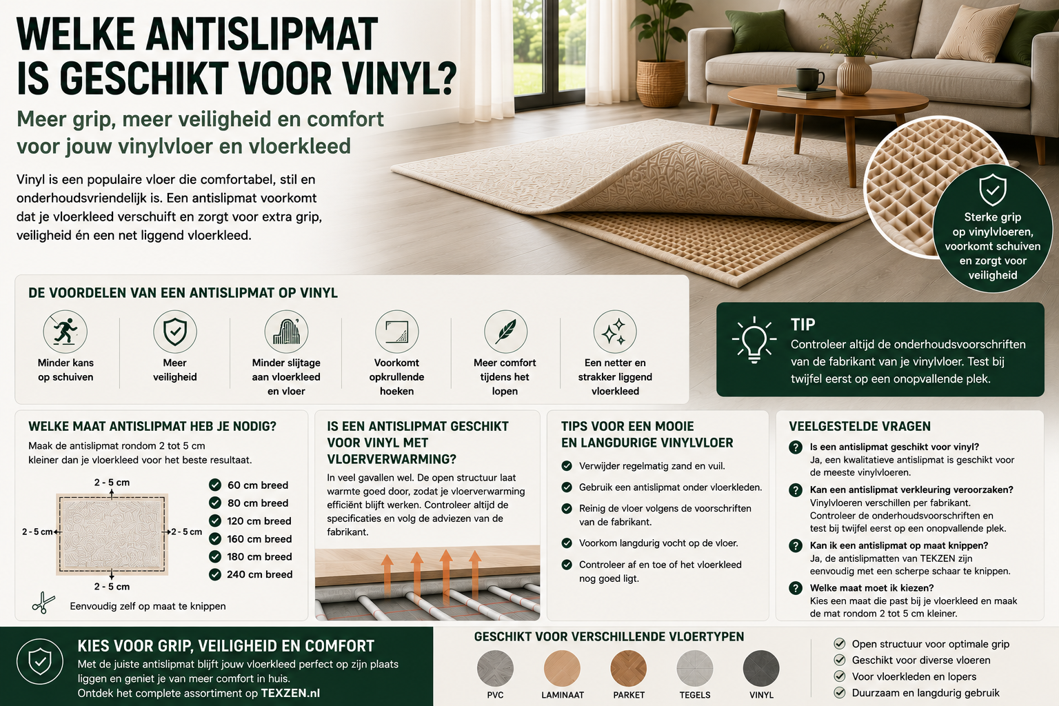 Welke antislipmat is geschikt voor vinyl?