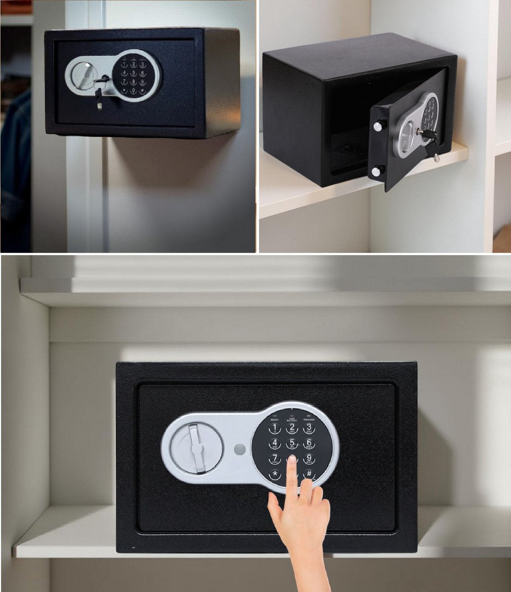 Stark's Vault - Electronic Combination Lock and Emergency Key - Money Vault - Jewelry Vault - 25x35x25cm - Black