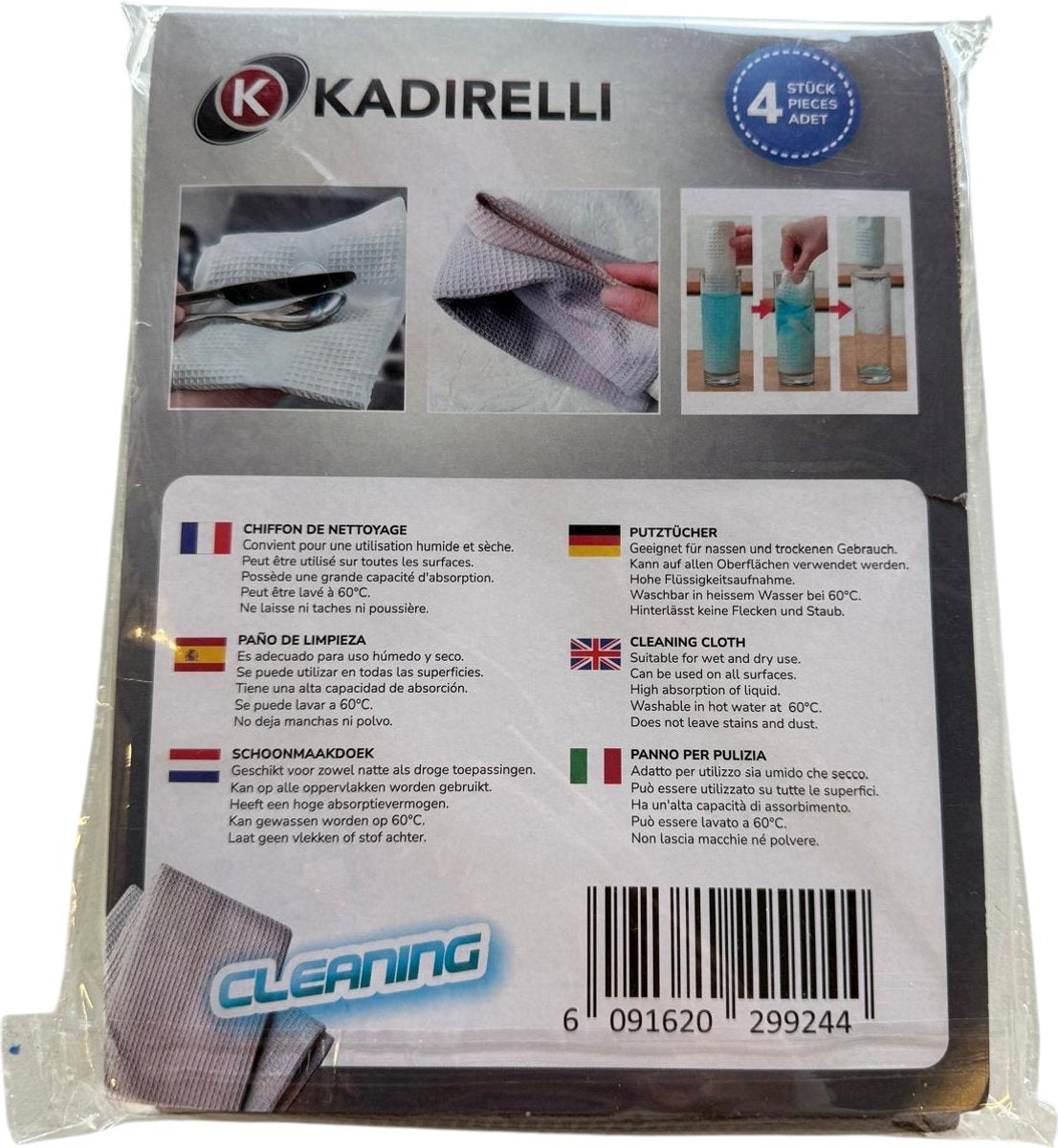 Kadirelli Microvezel Schoonmaakdoekjes - 4 Stuks - Sneldrogend & Absorberend - 40x60cm