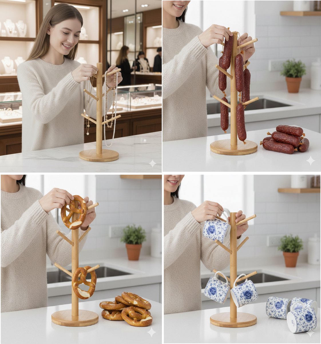 Cheffinger Glass Holder - Bamboo - For 6 Glasses 