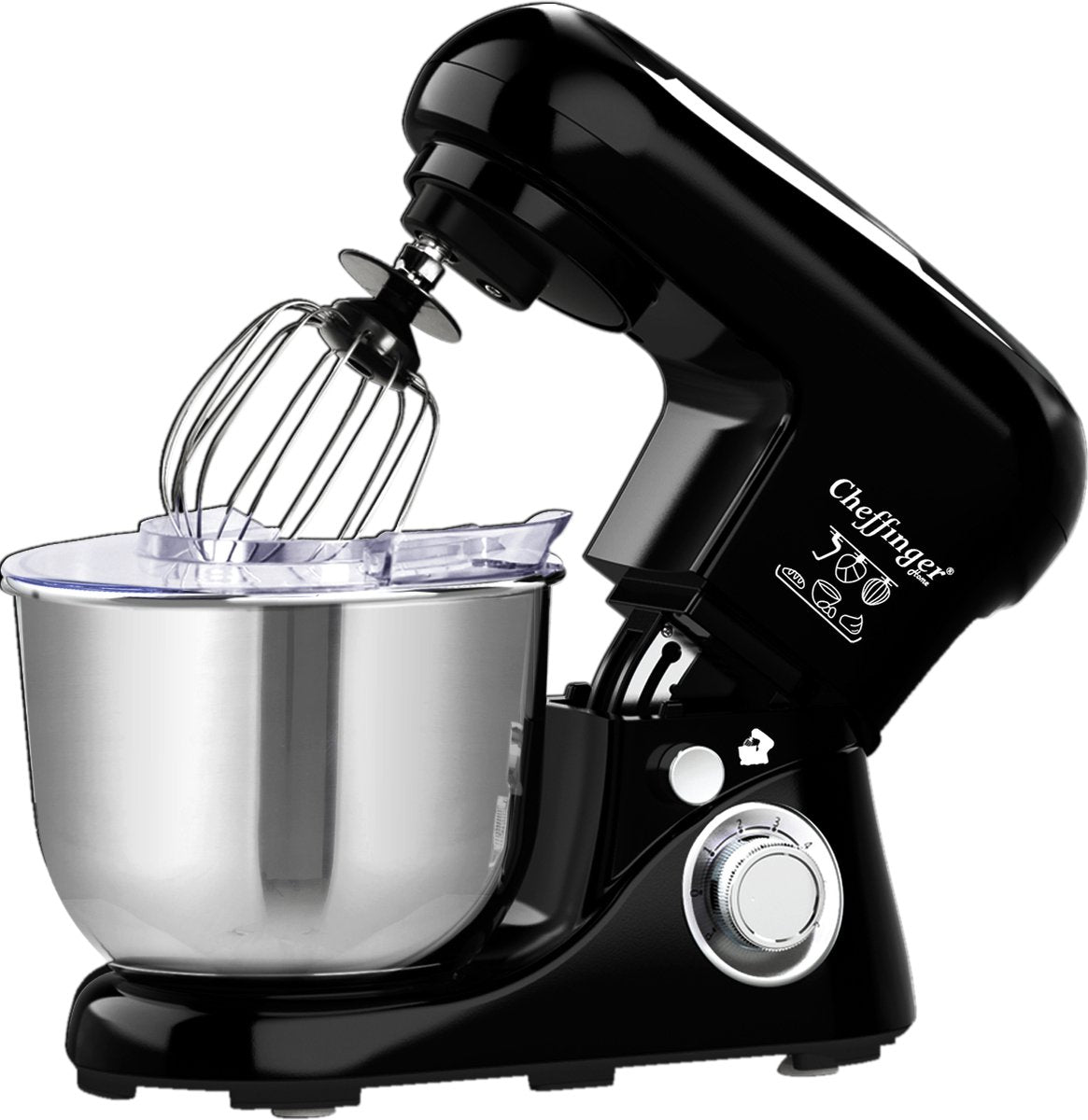 Cheffinger Keukenmixer - Zwart - 6.5L Mengkom - Keukenrobot - 3 Accessoires - Keukenmachine - 1600W