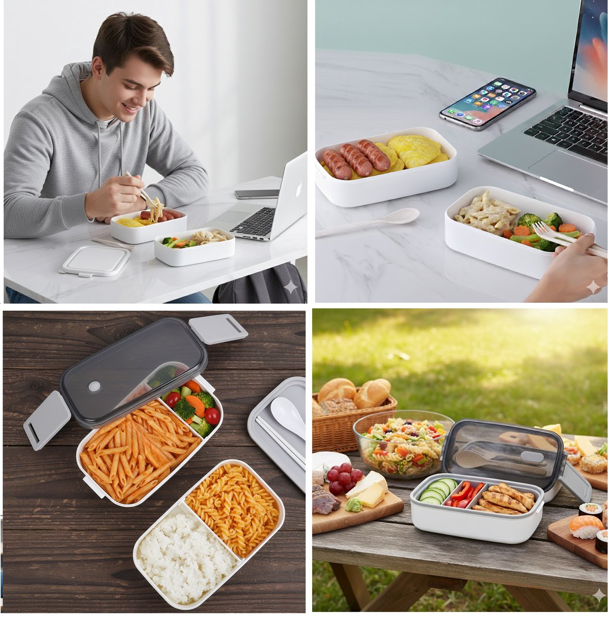 Cheffinger Lunchbox met Bestek - Wit - Bentobox - Multifunctioneel Voor Werk en School - Meal Prep Bakje