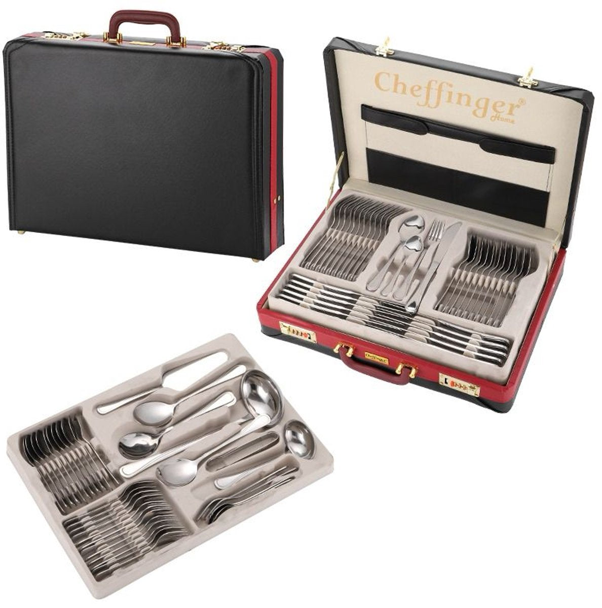 Cheffinger Bestekset incl. Koffer - 72-delig - Zilver - RVS