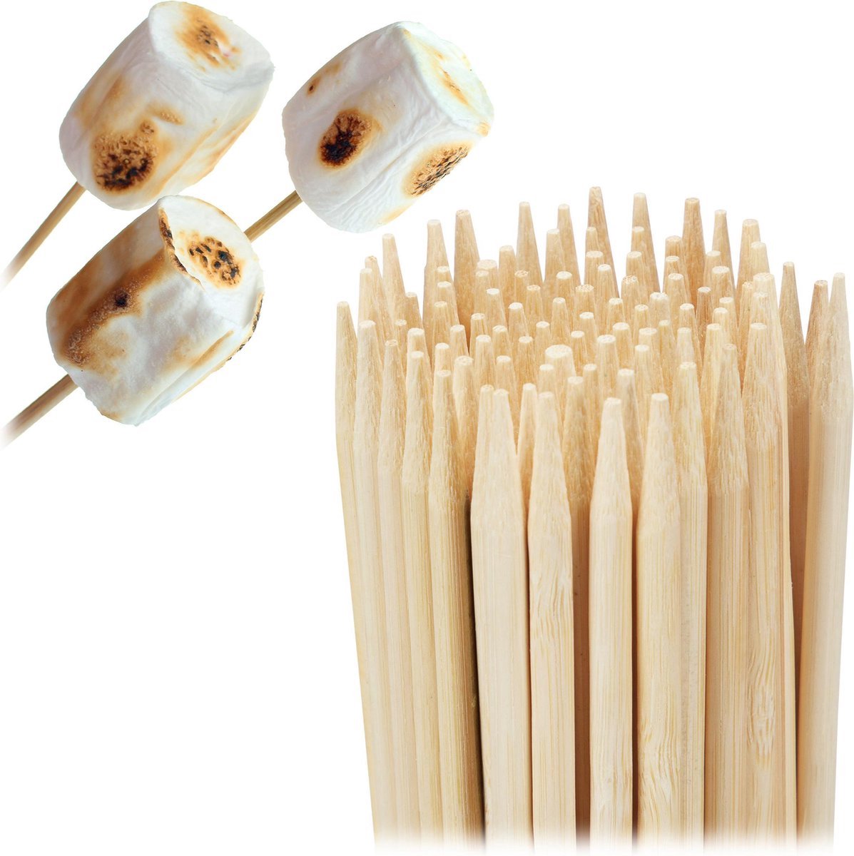 Kadirelli Bamboo Barbecue Skewers 20cm - Set of 100 - Satay Sticks - For Grilling Cocktails, Fruit, Burgers and Marshmallows