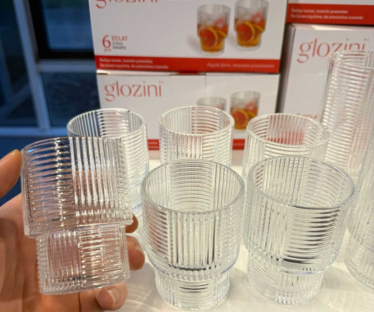 Glozini Eclat - Geribbelde Longdrinkglazen - 215ml - Stapelbaar - 6 Stuks - Matcha Glazen - Latte Glazen - Cocktail Glazen