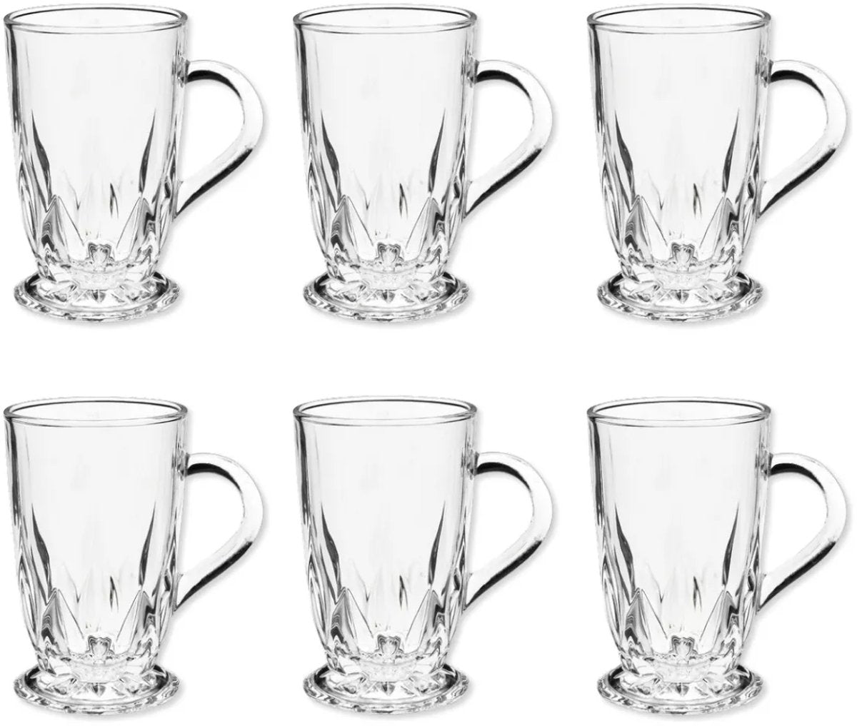 Glozini Hanoi - Theeglazen Set - 6 Stuks - 310ml - Theeglas - Theekopjes - Theeglazen met Oor/Handvat