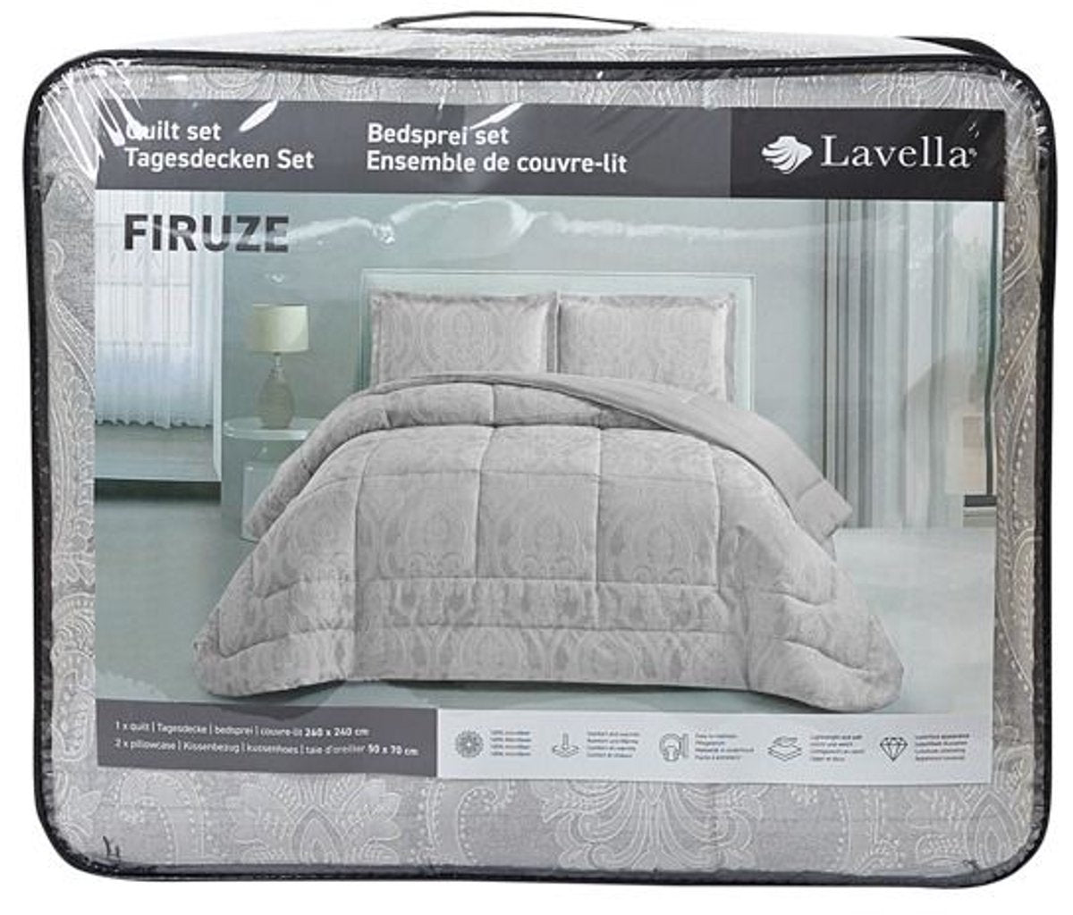 Lavella Firuze Bedspread Set 3-piece - Gray - 260x240cm