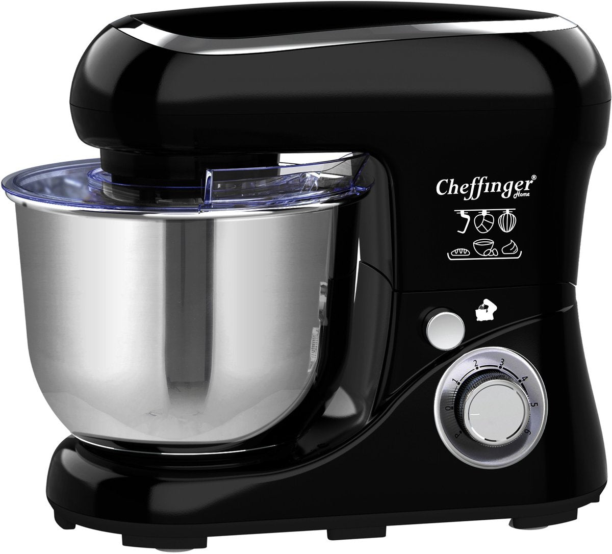 Cheffinger Keukenmixer - Zwart - 6.5L Mengkom - Keukenrobot - 3 Accessoires - Keukenmachine - 1600W