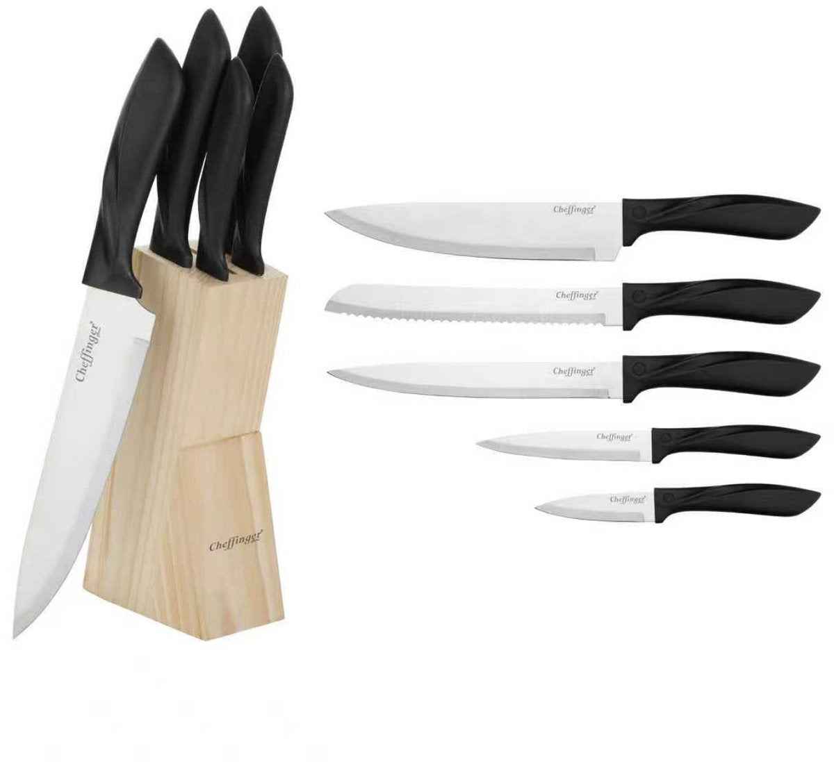 Cheffinger Messenset met Standaard - 6-delig - Hout/Zwart