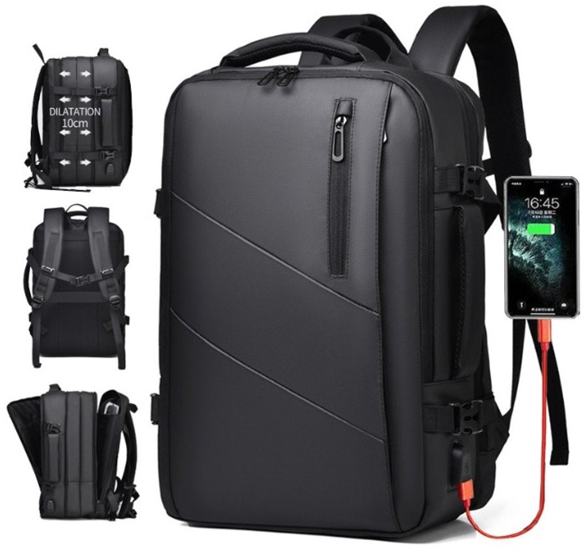 reiserucksack herren handgepäck Hauskraft Rucksack mit USB-Anschluss – Schwarz – Reiserucksack – Handg