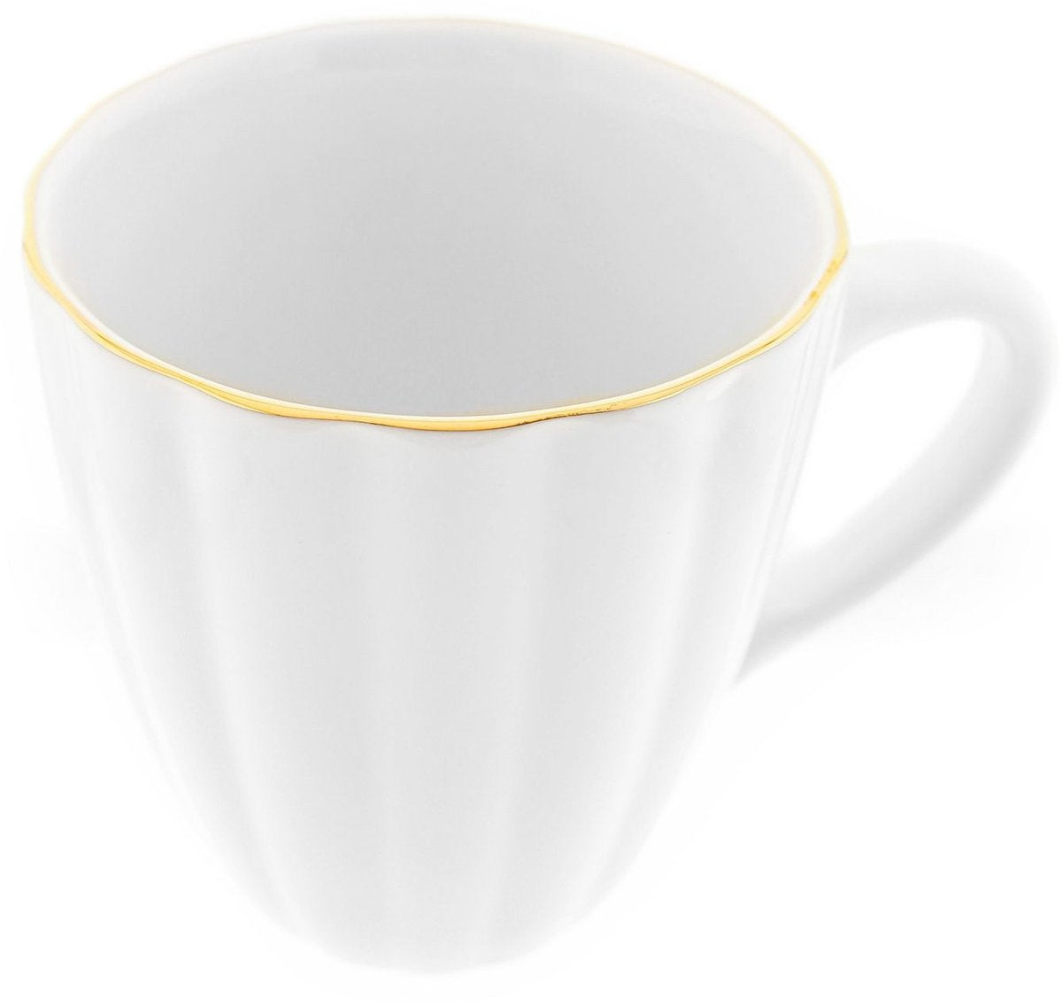 Almina Daisy - Koffiekopjes met Gouden Randje - Set van 2 - Wit - 330ml - Porselein - Koffiekopjes