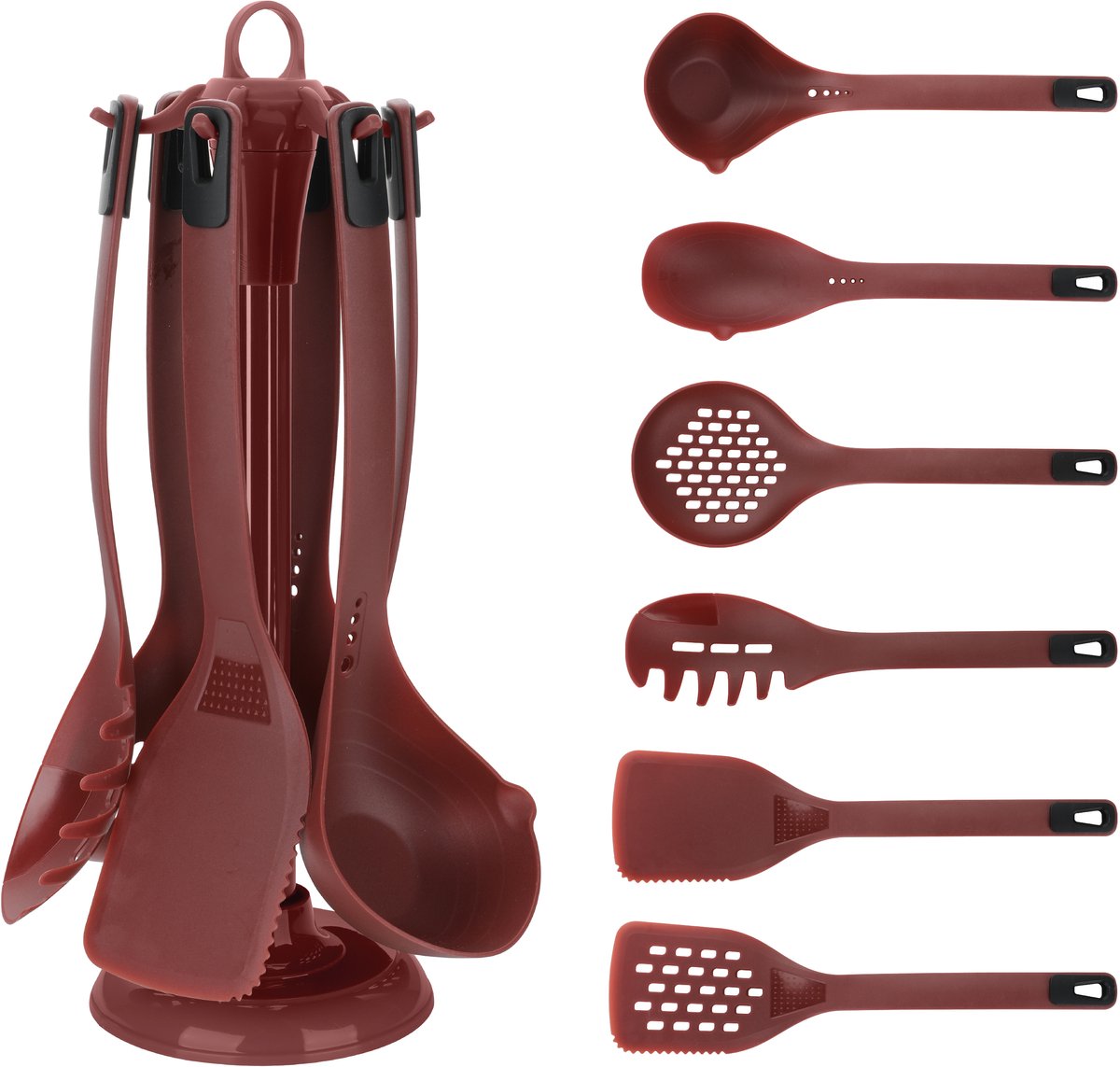Cheffinger Keukengerei Set met Houder - 7-delig - Bordeaux Rood - Kookgerei Set