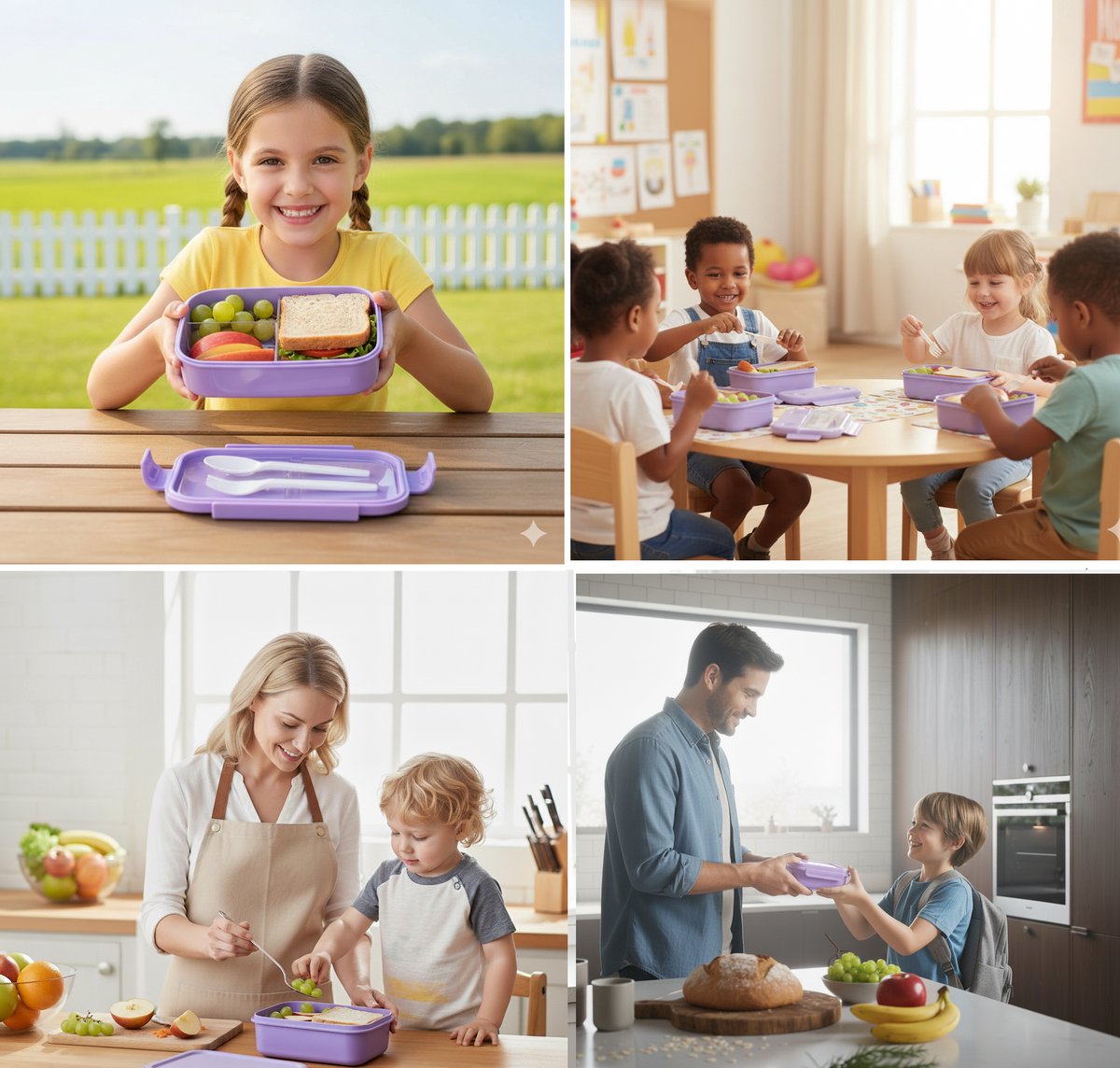 Cheffinger Lunchbox met Bestek - Paars - Bentobox - Multifunctioneel Voor Werk en School - Meal Prep Bakje