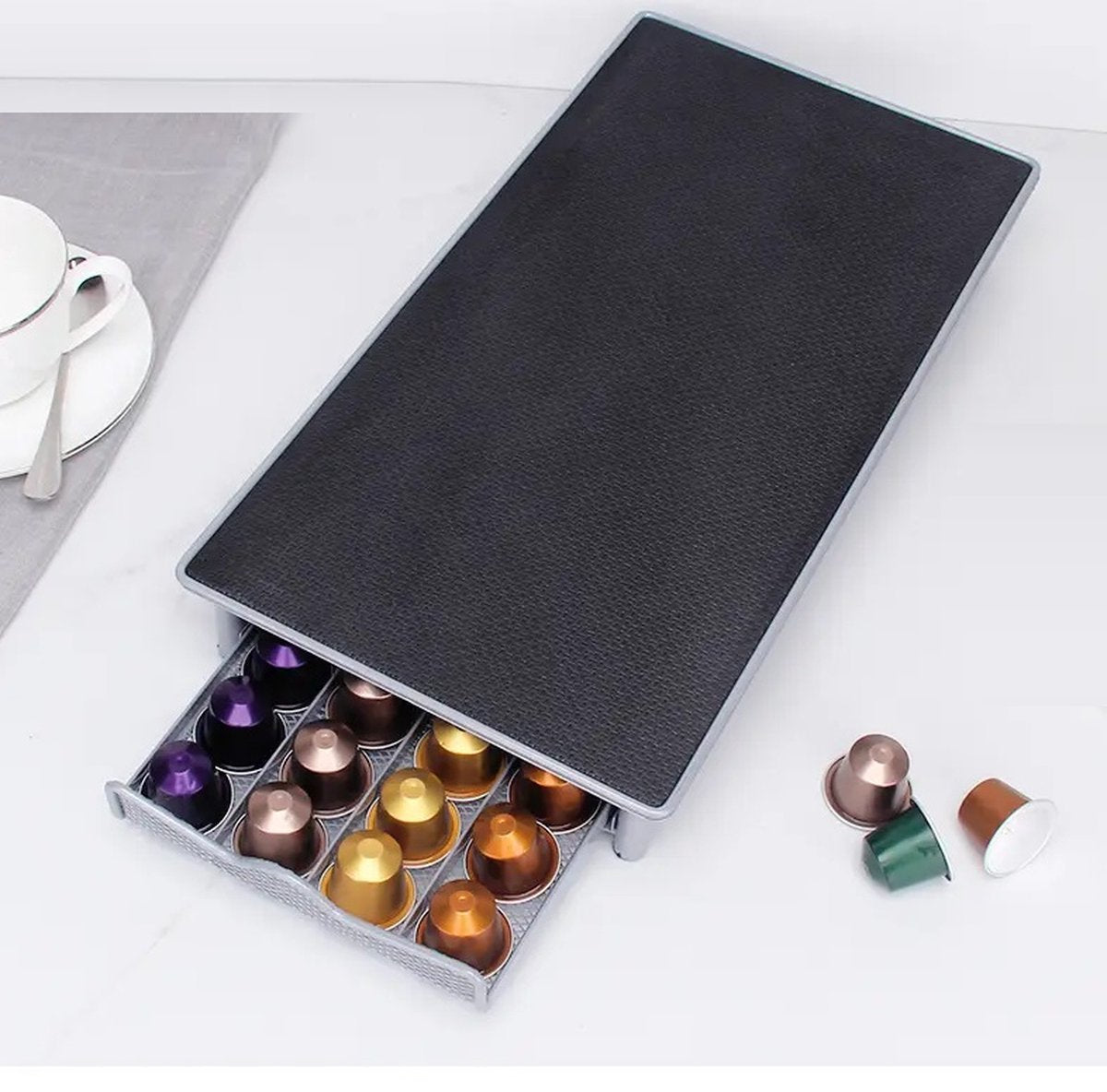 Cheffinger - Nespresso Capsulehouder met Lade - 40 Cups - Cuphouder - Espresso Koffie Pad en Cups Houder - Zwart