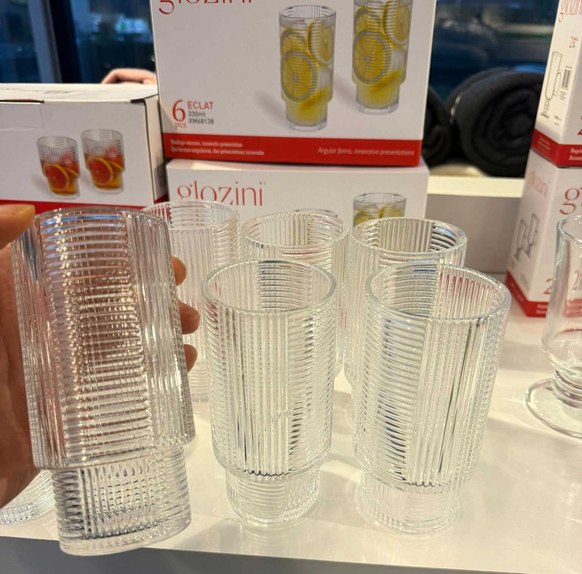 Glozini Eclat - Geribbelde Longdrinkglazen - 330ml - Stapelbaar - 6 Stuks - Matcha Glazen - Latte Glazen - Cocktail Glazen