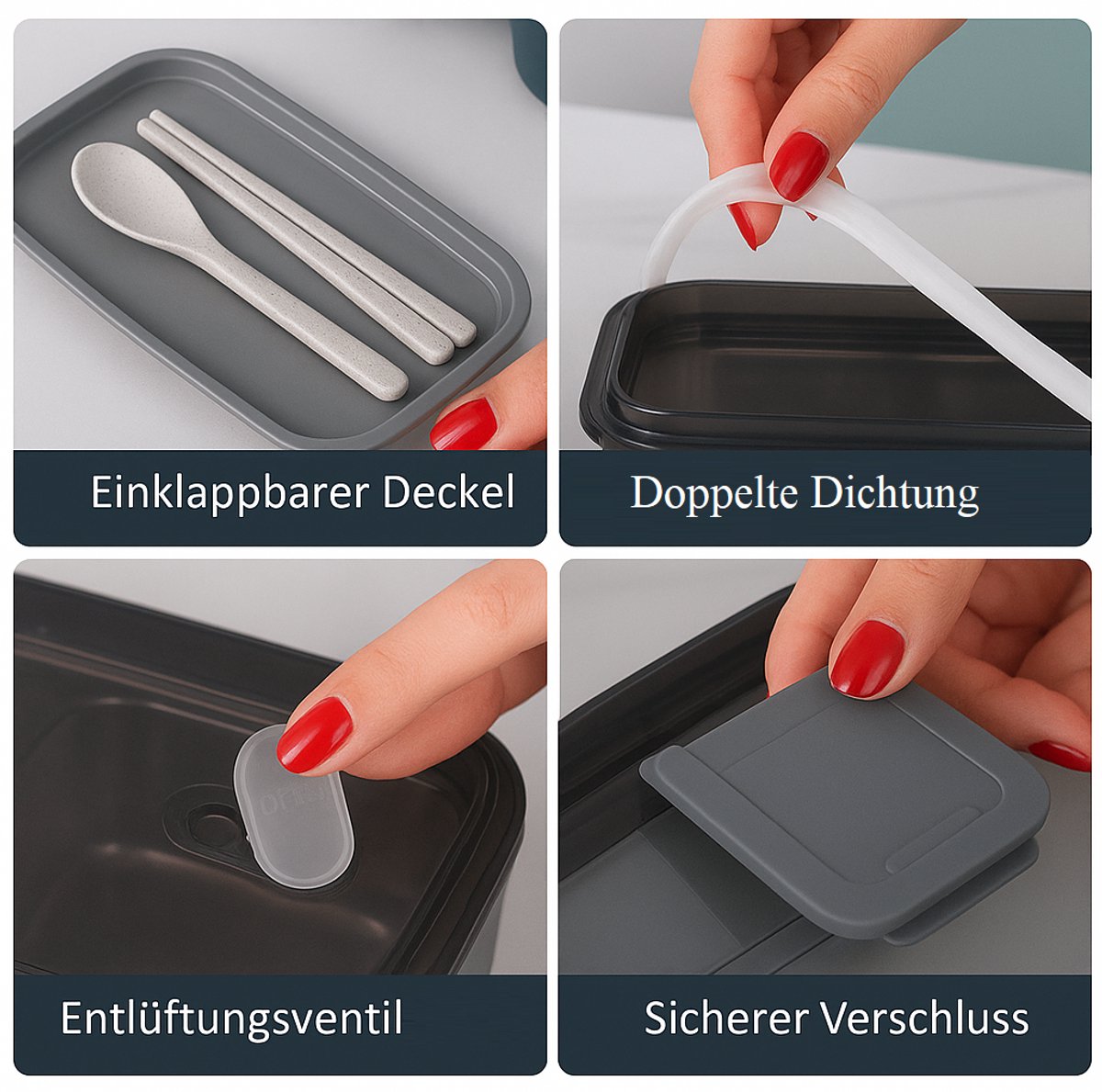Cheffinger Lunchbox met Bestek - Wit - Bentobox - Multifunctioneel Voor Werk en School - Meal Prep Bakje