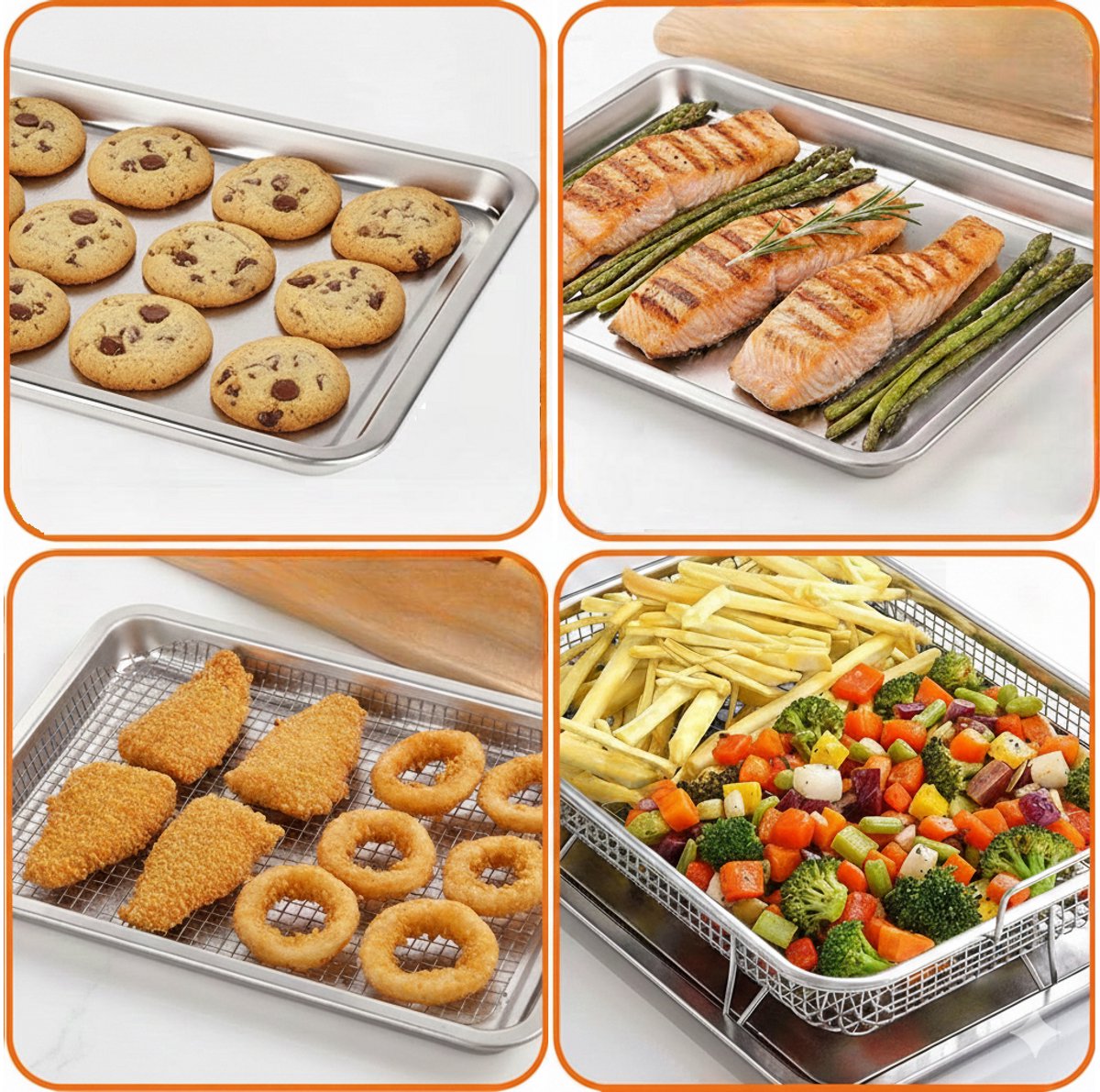 Cheffinger Frituurmand met Ovenplaat - 2-in-1 - RVS - Zilver - 32,5 x 24,5 x 8cm