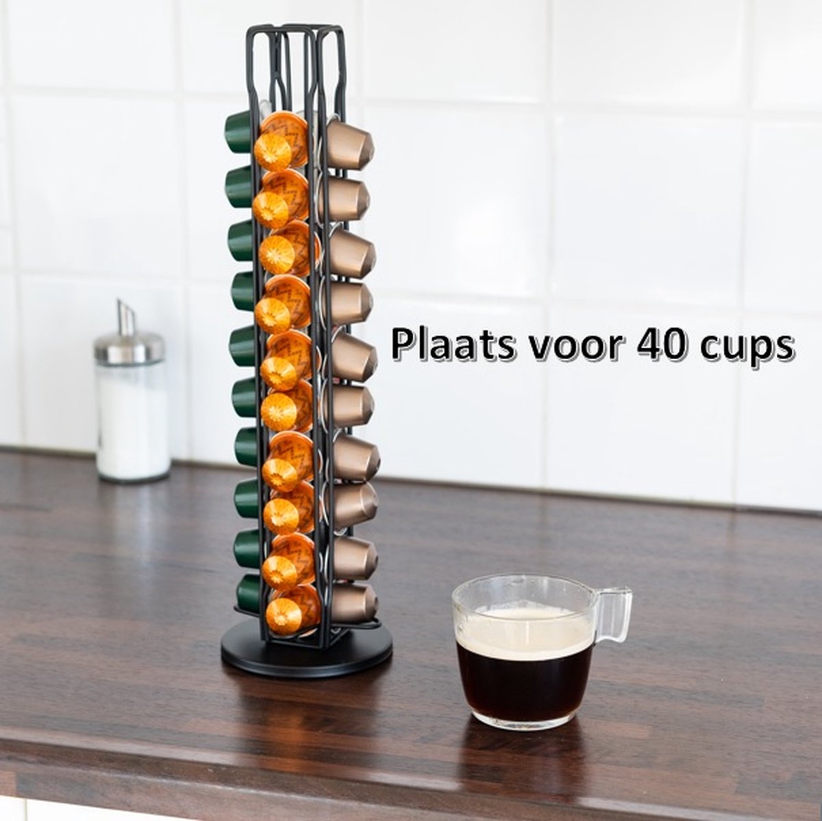 Cheffinger - Nespresso Capsulehouder - Cuphouder - Voor 40 cups - Koffiecups Houder - Zwart - 360° draaibaar
