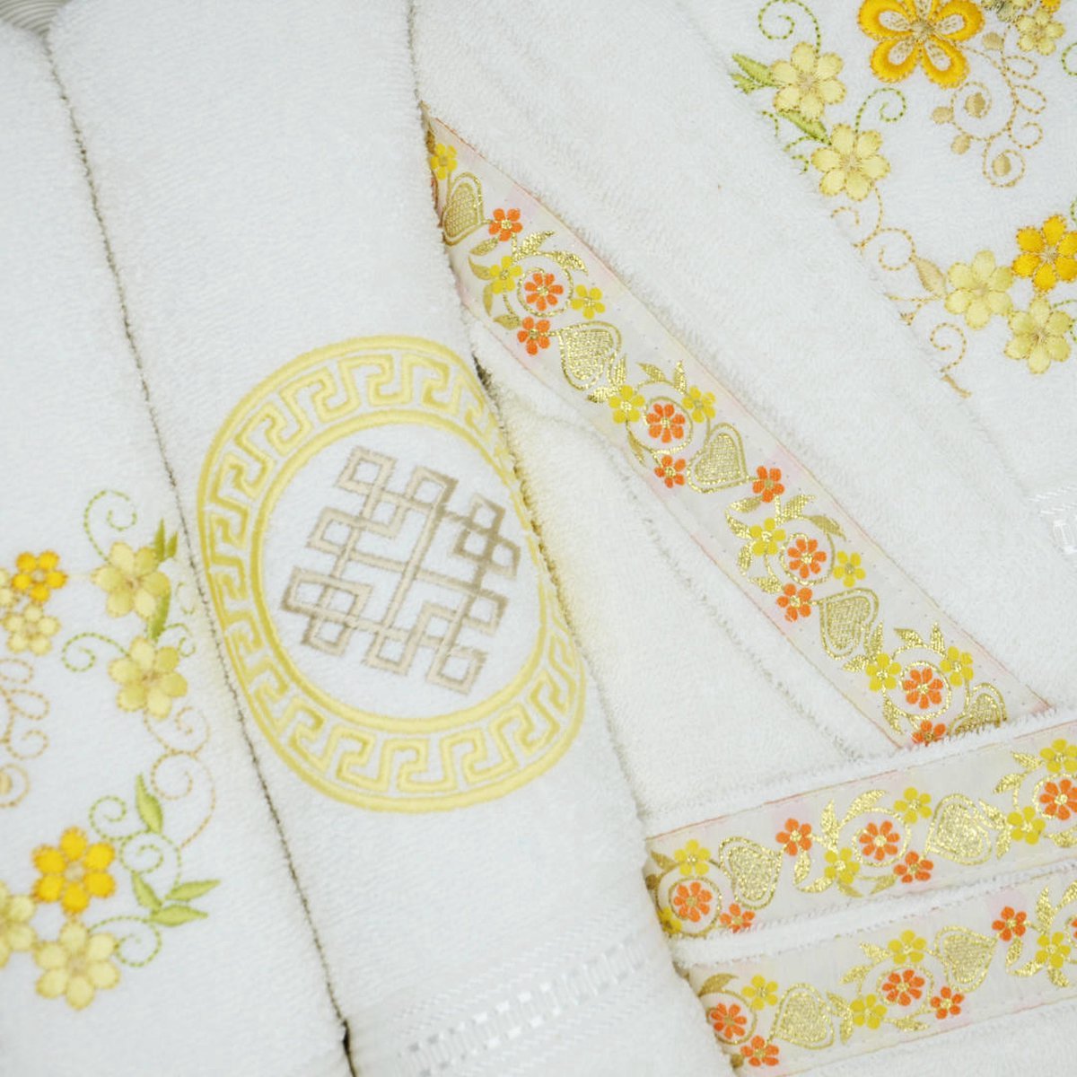 Nurpak Bathrobe Set - 16-piece - 100% Cotton - Brown/Gold - Women (M) &amp; Men (L)