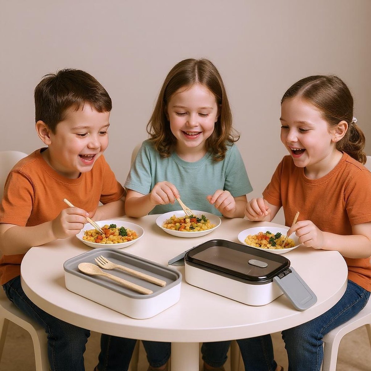 Cheffinger Lunchbox met Bestek - Wit - Bentobox - Multifunctioneel Voor Werk en School - Meal Prep Bakje