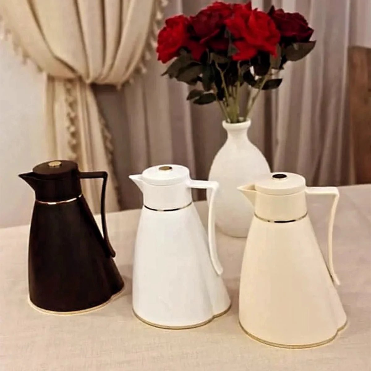 Kadirelli Thermoskan Set van 2 - 1L + 1L - Beige/Goud - RVS Inox - Themosfles